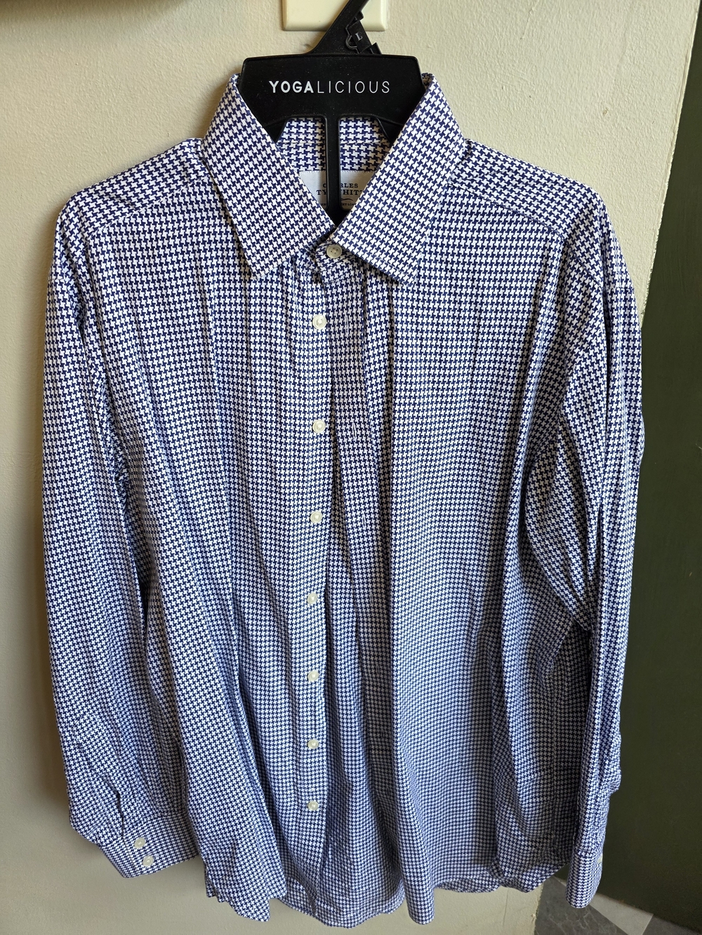 Charles Tyrwhitt Classic Fit Blue & White Houndstooth Dress Shirt 16/35
